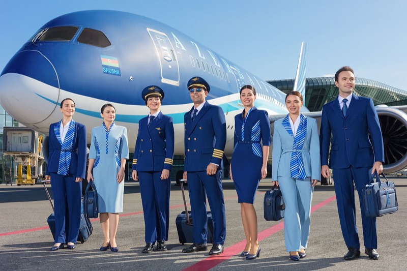 These are the new uniforms of Azerbaijan Airlines