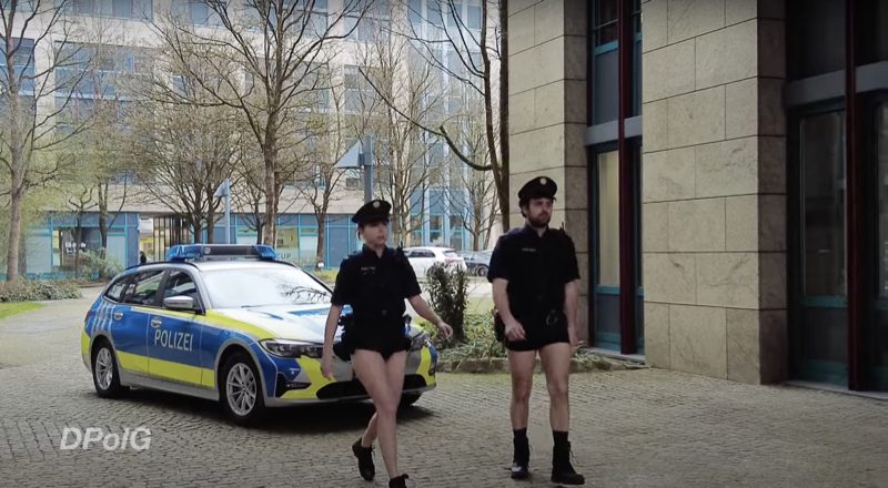 German police protest by going out on the street without pants